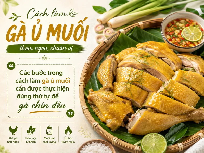 Các bước trong cách làm gà ủ muối cần được thực hiện đúng thứ tự để gà chín đều