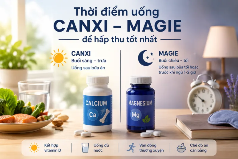 Khi sử dụng Magie B6 và canxi, cần kiểm tra hàm lượng và hướng dẫn của từng sản phẩm thay vì tự áp dụng một lịch uống cố định.