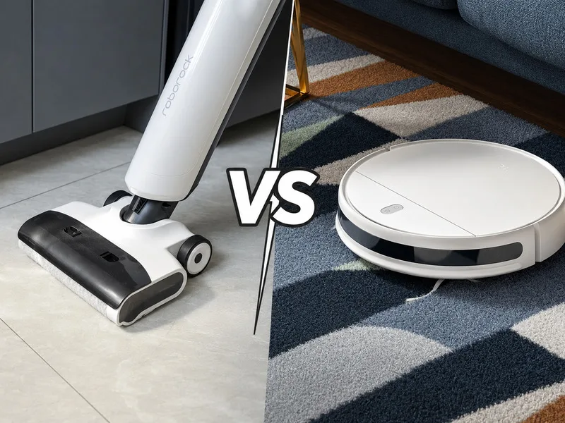 Robot phù hợp để duy trì nền nhà hằng ngày, còn máy không dây linh hoạt hơn khi hút sofa, cầu thang và các vị trí trên cao.