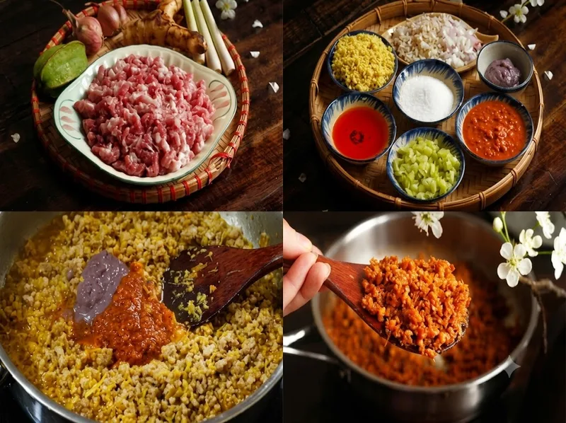 Các nguyên liệu tươi ngon giúp tạo nên món thịt chưng mắm tép thơm ngon chuẩn vị.